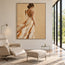 Beige and Cream Hand-Painted Oil Painting, Woman in a Flowing White Dress #5PM5BZHA