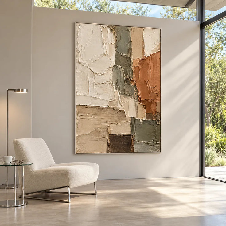 Cream and Terracotta Hand-Painted 3D Textured Oil Painting, Stacked Color Planes #L2DBB7UJ