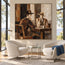 Brown Hand-Painted Oil Painting, Two Hat-Wearing Figures at a Table #0C7HVNB7