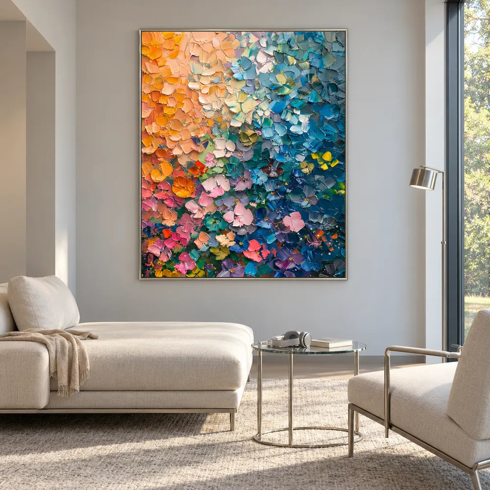 Blue and Coral Hand-Painted Oil Painting, Expressive Color Field #WWMNSDR4