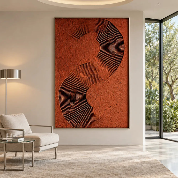 Terracotta Hand-Painted 3D Textured Oil Painting, Curving Ridge Abstract #2GFLXWQT