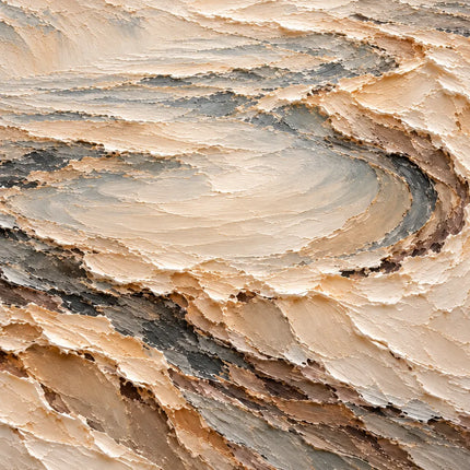 Cream and Taupe Hand-Painted 3D Textured Oil Painting, Terraced Abstract Landscape #RBCLZPS2