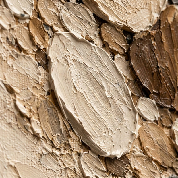 Cream Hand-Painted 3D Textured Oil Painting, Clustered Organic Ovals Abstract Wall Art #KFUV7NA0