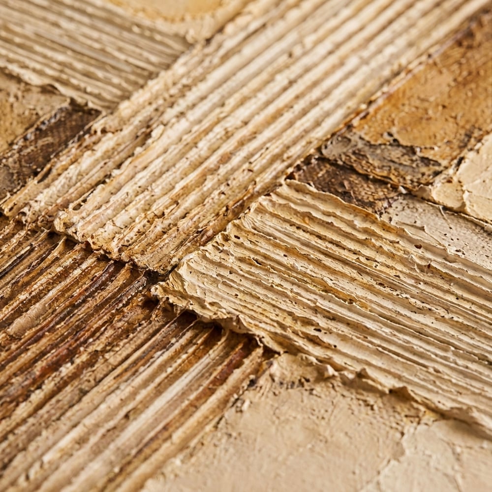 Beige and Cream Hand-Painted 3D Textured Oil Painting, Ribbed Geometric Blocks #5D3VSMWF
