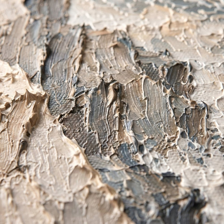Ivory Gray Hand-Painted 3D Textured Oil Painting, Rocky Seascape Wall Art #3B8T60SA