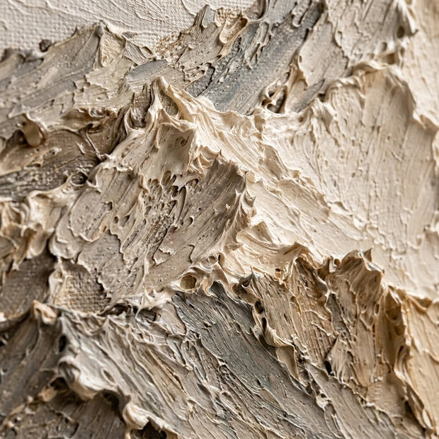 Beige and Cream Hand-Painted 3D Textured Oil Painting, Mountain Valley Landscape #63OLCVHT