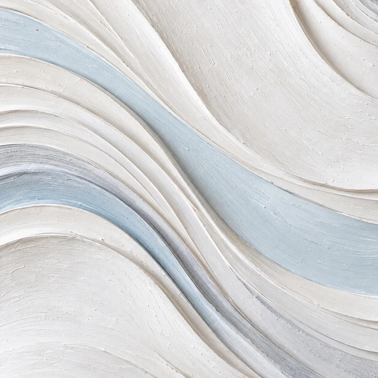 White Hand-Painted 3D Textured Oil Painting, Flowing Waves Wall Art #W2VPSFII