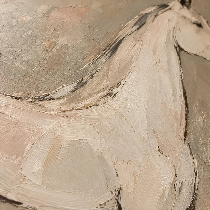 Beige & Cream Hand-Painted Oil Painting, Three Horses in a Modern Equestrian Composition #HIPLCPC8