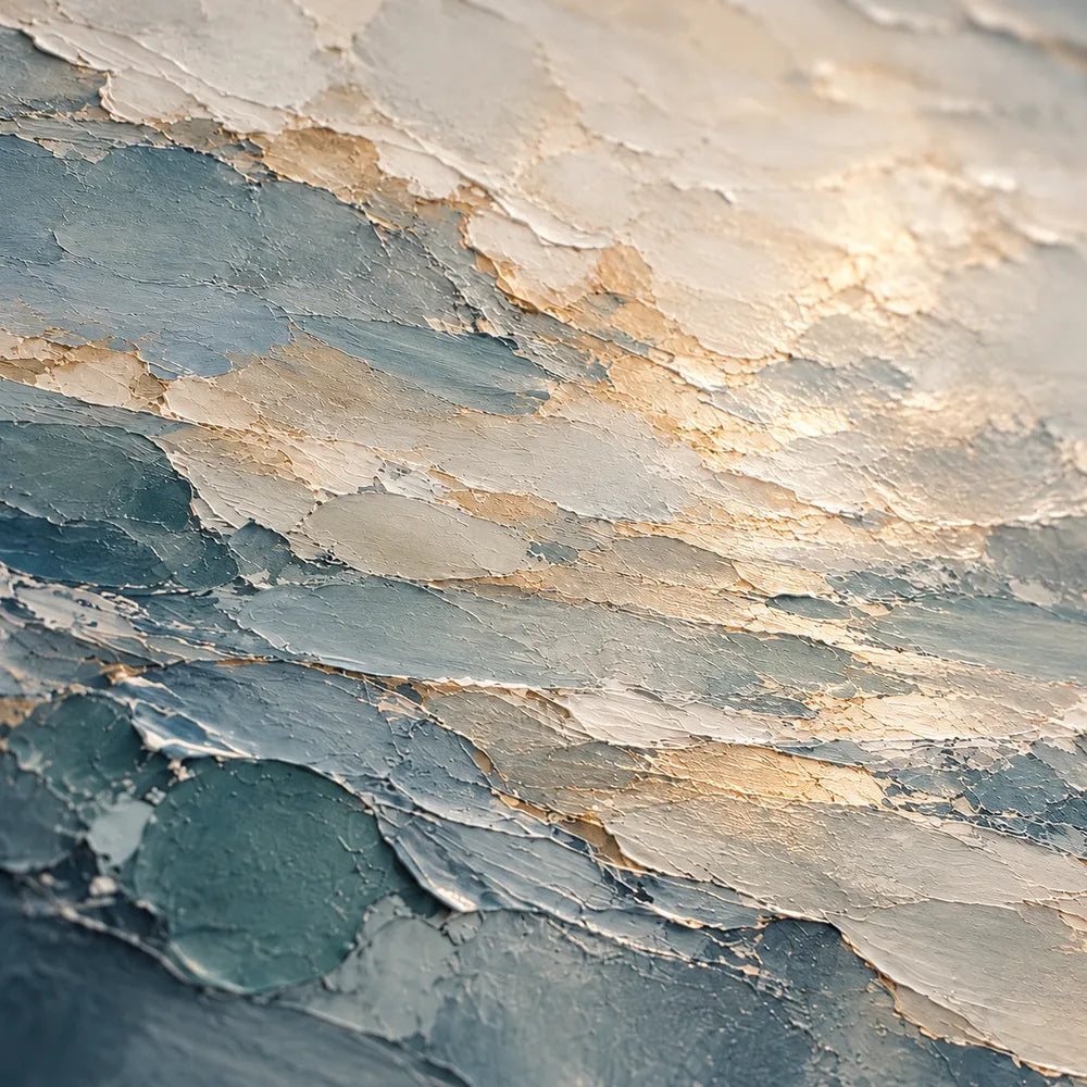 Blue Gray & Ivory Hand-Painted Oil Painting, Abstract Layered Landscape #XI8BIQFA