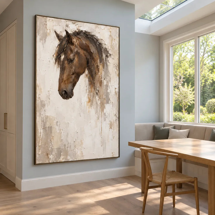 Cream & Brown Hand-Painted Oil Painting, Contemporary Horse Portrait #FOQD7D36