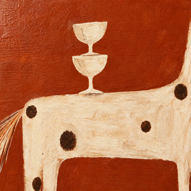 Burnt Orange Hand-Painted Oil Painting, Spotted Horse with Stacked Goblets #ISDV5ZX3