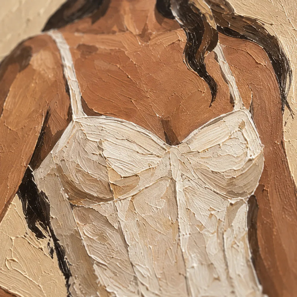 Beige & Rust Hand-Painted Oil Painting, Woman in a Flowing Dress #LMRN0GND