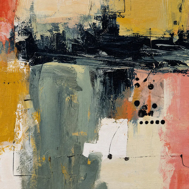 Pink and Ochre Hand-Painted Oil Painting, Graphic Color Block Abstract #7V43Y2LW