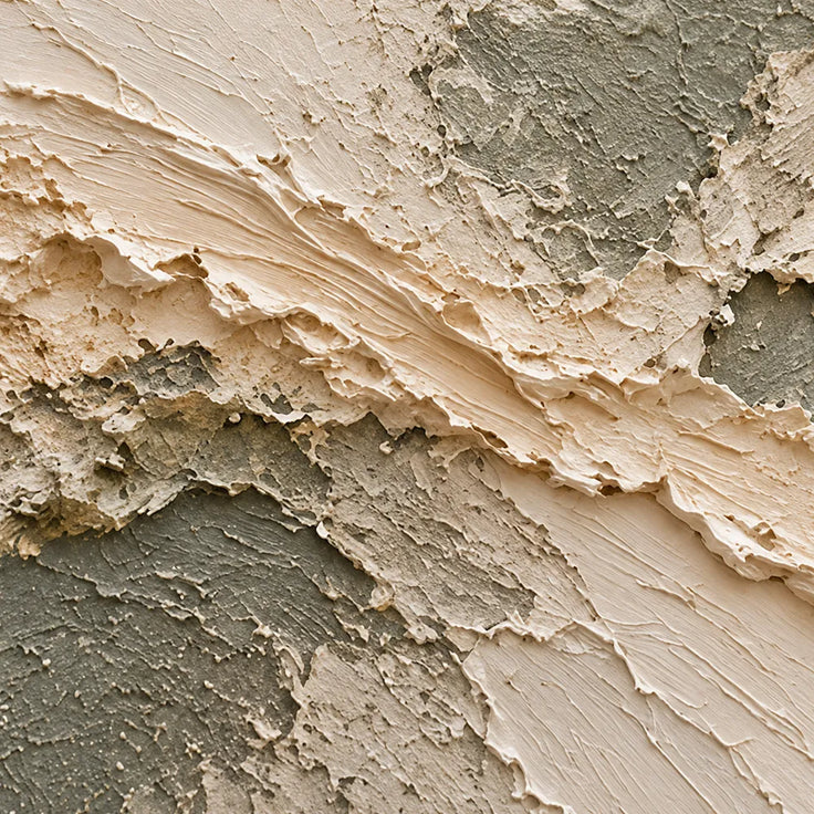 Beige Hand-Painted 3D Textured Oil Painting, Diagonal Layers in Olive Gray #TNHLGOA5