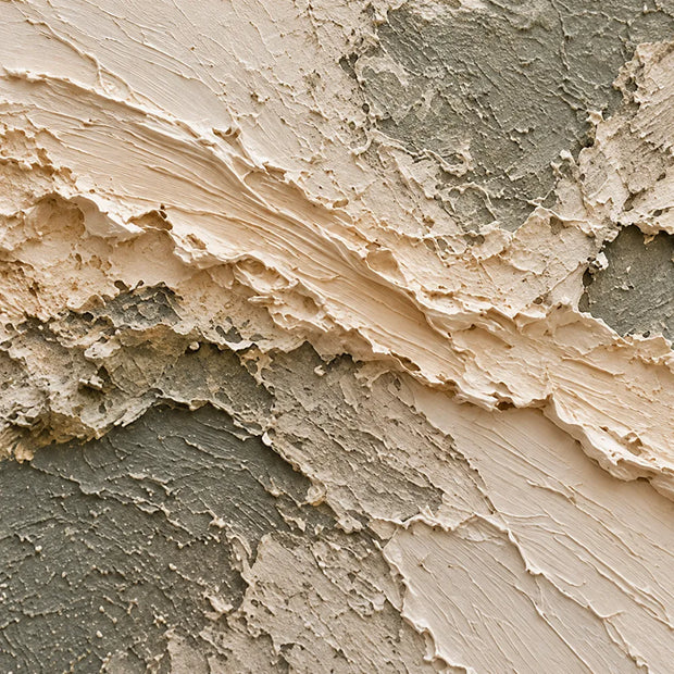 Beige Hand-Painted 3D Textured Oil Painting, Diagonal Layers in Olive Gray #TNHLGOA5