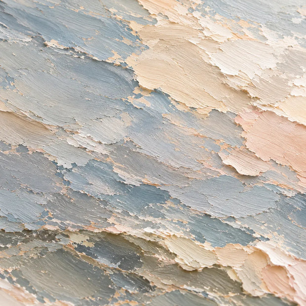 Cream and Blue Gray Hand-Painted Oil Painting, Rolling Coastal Waves #B4FLTKB2