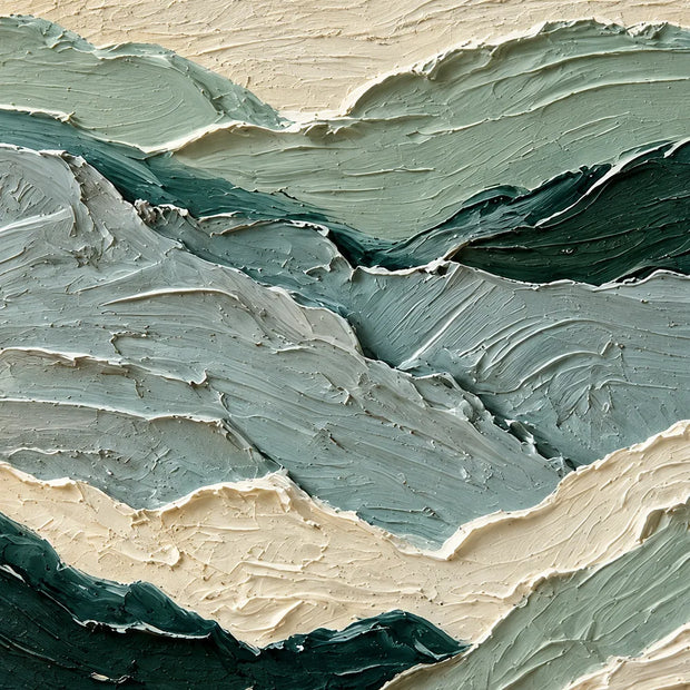 Sage Green Hand-Painted Oil Painting, Layered Mountain Landscape #PWVHIXYY