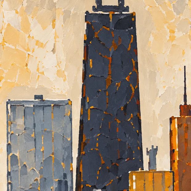 Beige Gold Hand-Painted Oil Painting, Autumn Waterfront Wall Art #CW3XQNK2