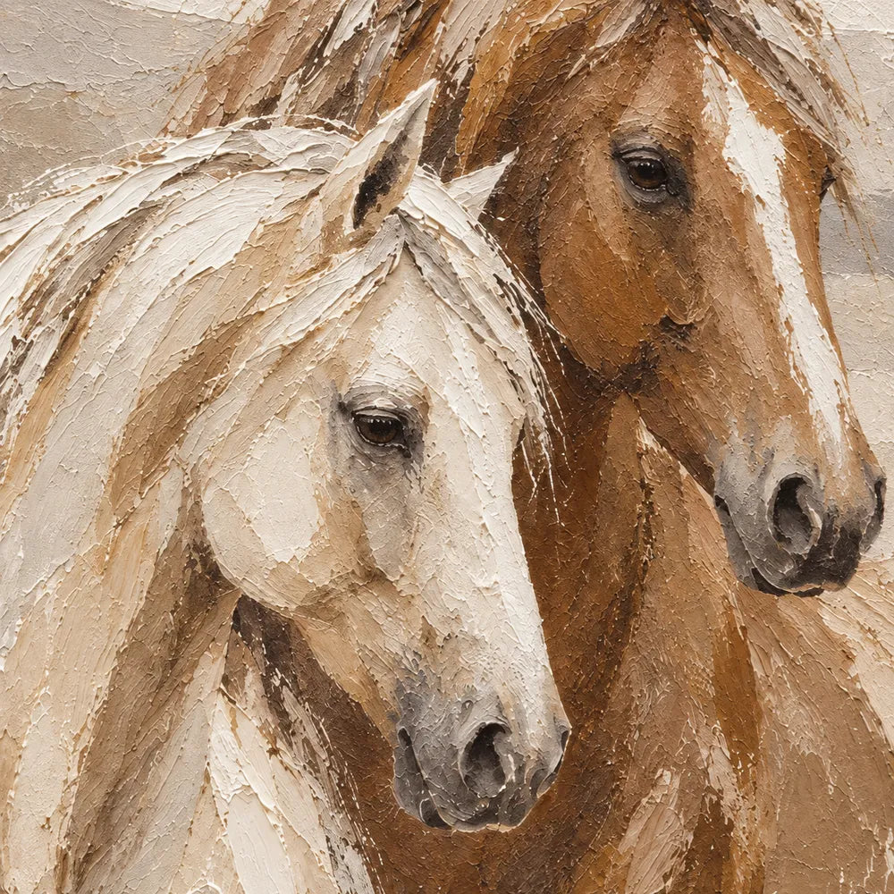 Cream & Brown Hand-Painted Oil Painting, White and Chestnut Horse Portrait #R4TZLUV7