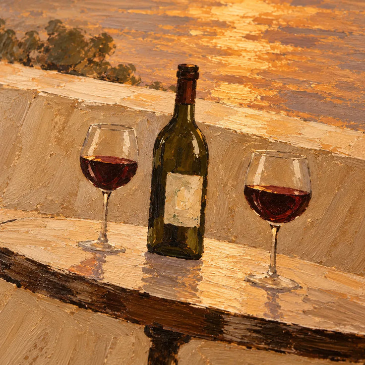 Earth-Tone Hand-Painted Oil Painting, Two Women Sharing Wine by a Sunset Bay #ZMIDYNFF
