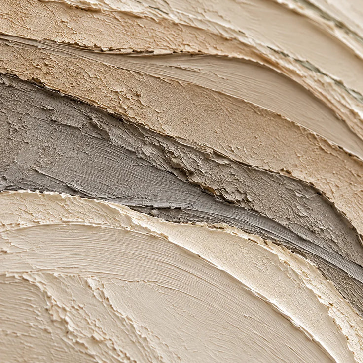 Beige Hand-Painted 3D Textured Oil Painting, Olive and Cream Wave Layers #OF6D6DT0