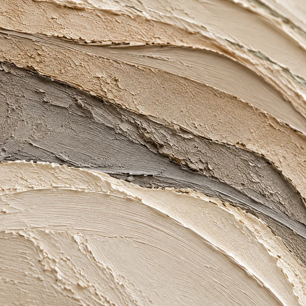 Beige Hand-Painted 3D Textured Oil Painting, Olive and Cream Wave Layers #OF6D6DT0