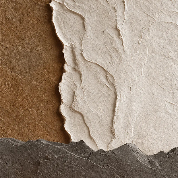 Ivory and Rust Hand-Painted 3D Textured Oil Painting, Layered Ridge Abstract #I8S5QRXD