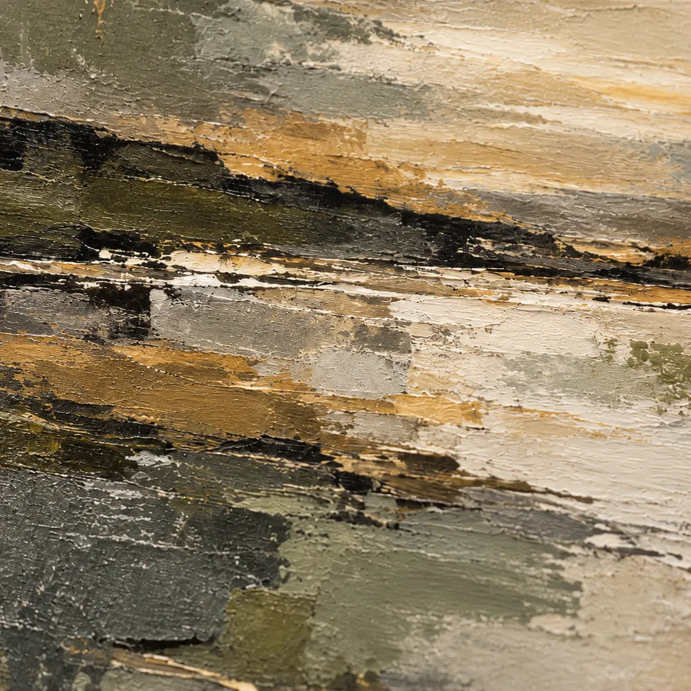 Olive Gray Hand-Painted Oil Painting, Abstract Shoreline and Pale Reflection #W805EAVM