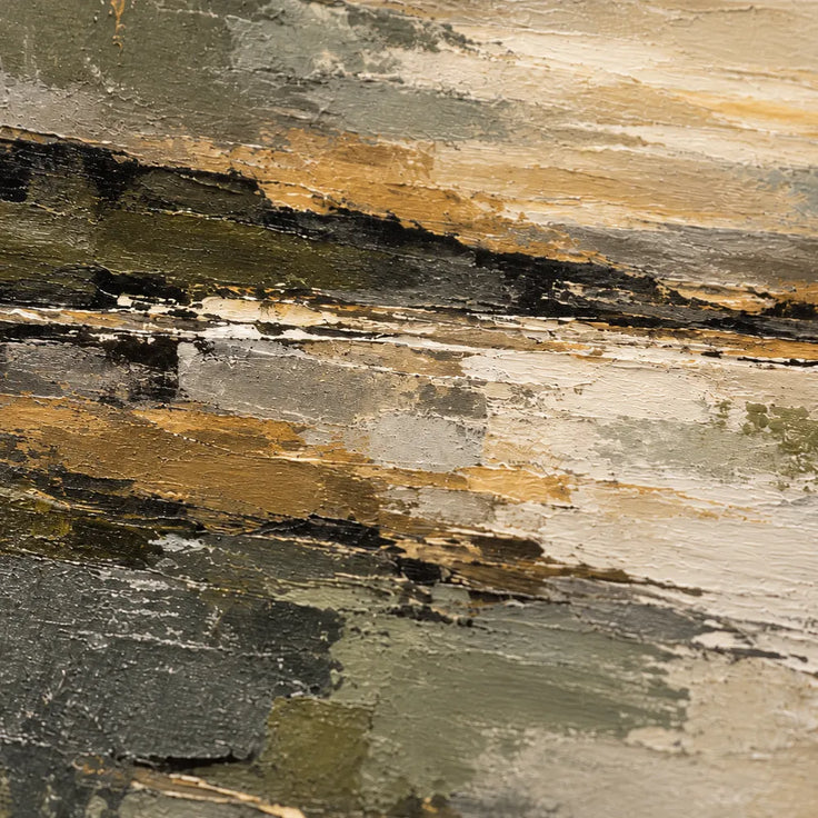 Olive Gray Hand-Painted Oil Painting, Abstract Shoreline and Pale Reflection #W805EAVM