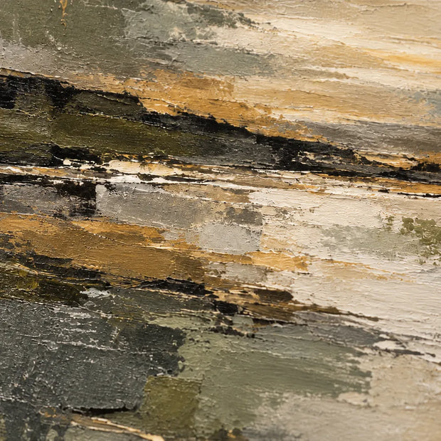 Olive Gray Hand-Painted Oil Painting, Abstract Shoreline and Pale Reflection #W805EAVM