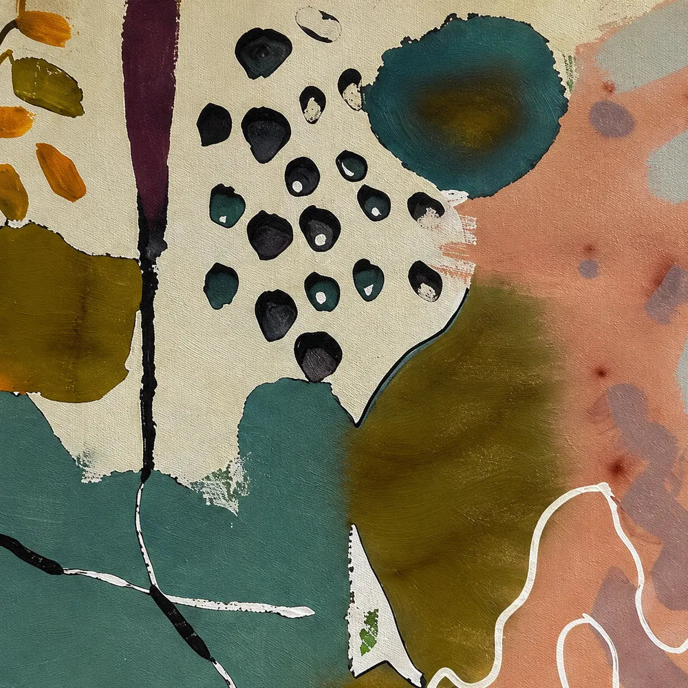 Sage and Peach Hand-Painted Oil Painting, Botanical Abstract #3X3L14J2
