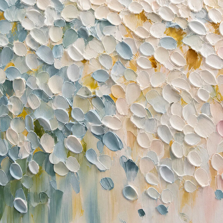 Cream and Pink Hand-Painted Oil Painting, Cascading Floral Petals #AN8LZER5