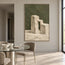 Olive Green Hand-Painted Painting, Cream Stepped Architecture #0MCLXG8H