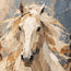 Cream and Slate Blue Hand-Painted Oil Painting, Five Running Horses #63S5E3ZM