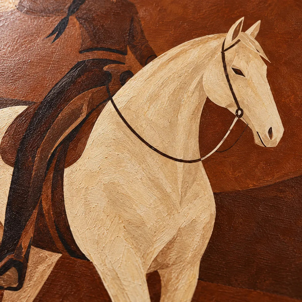 Brown Hand-Painted Oil Painting, Lasso Rider on a Cream Horse #6FDNCBOV