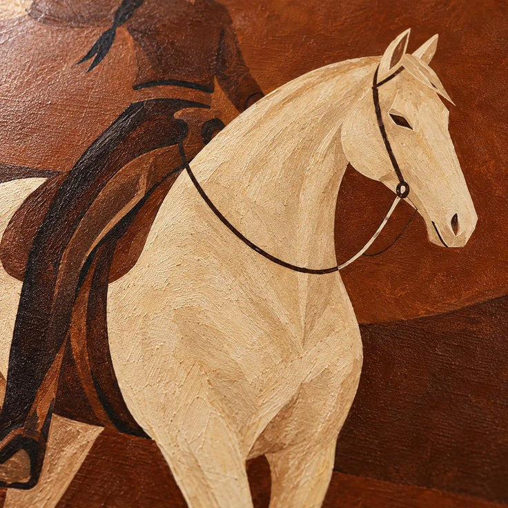 Brown Hand-Painted Oil Painting, Lasso Rider on a Cream Horse #6FDNCBOV