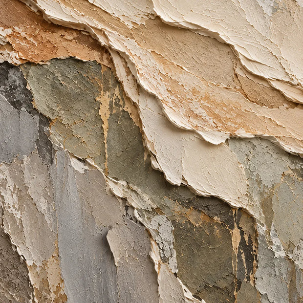 Cream and Gray Hand-Painted 3D Textured Oil Painting, Diagonal Abstract Escarpment #46H337UB