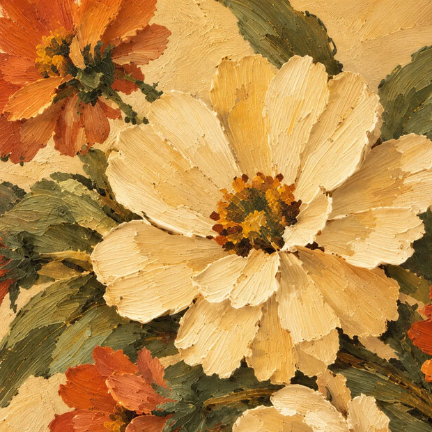 Yellow Hand-Painted Oil Painting, Cream and Orange Floral Bouquet #8FD36JJN