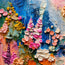 Blue and Pink Hand-Painted Oil Painting, Expressive Floral Abstract #SPCZIUW7