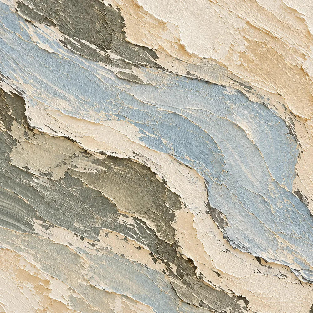 Beige Hand-Painted Oil Painting, Blue-Gray Bands in a Vertical Abstract #4AQDKY69