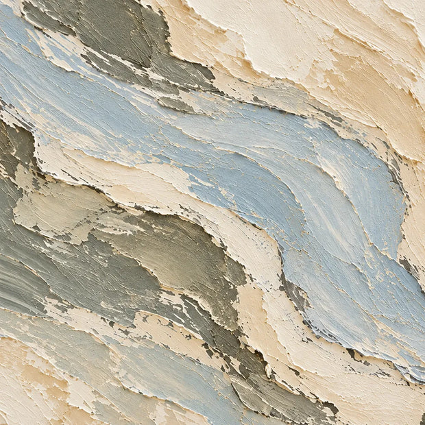 Beige Hand-Painted Oil Painting, Blue-Gray Bands in a Vertical Abstract #4AQDKY69