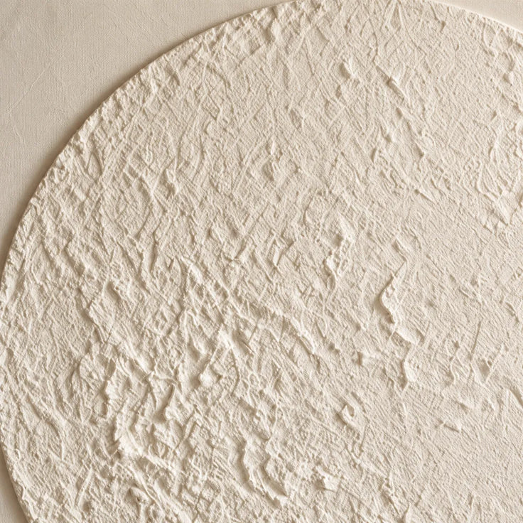 Ivory Hand-Painted 3D Textured Oil Painting, Textured Circle Abstract #GFK55X3M
