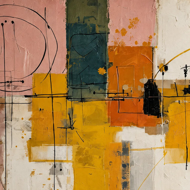 Mustard and Burgundy Hand-Painted Oil Painting, Geometric Abstract #LV534W2B