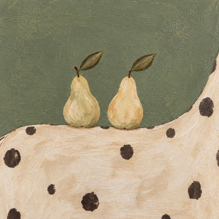Olive Green Hand-Painted Oil Painting, Spotted Horse Carrying Two Pears #IIUZU07G