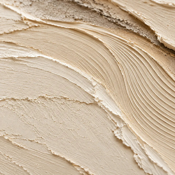 Beige Hand-Painted 3D Textured Oil Painting, Sweeping Layered Wave Abstract #6YZ3XFNK