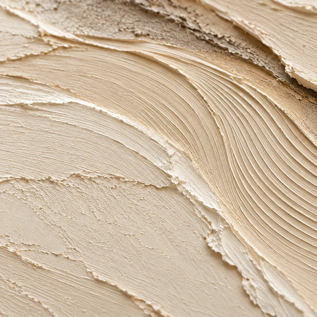 Beige Hand-Painted 3D Textured Oil Painting, Sweeping Layered Wave Abstract #6YZ3XFNK