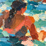 Turquoise Blue Hand-Painted Oil Painting, Seven Swimmers in Sunlit Water #2RV5N5Z4