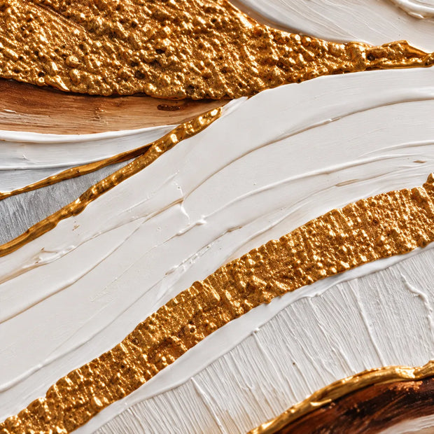 Ivory Gold Hand-Painted 3D Textured Oil Painting, Undulating Bands Wall Art #B19FJV18