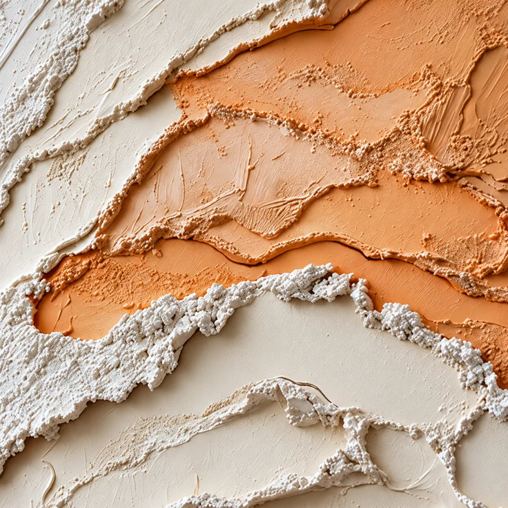 Ivory and Peach Hand-Painted 3D Textured Oil Painting, Layered Organic Abstract #QOJT9JV1