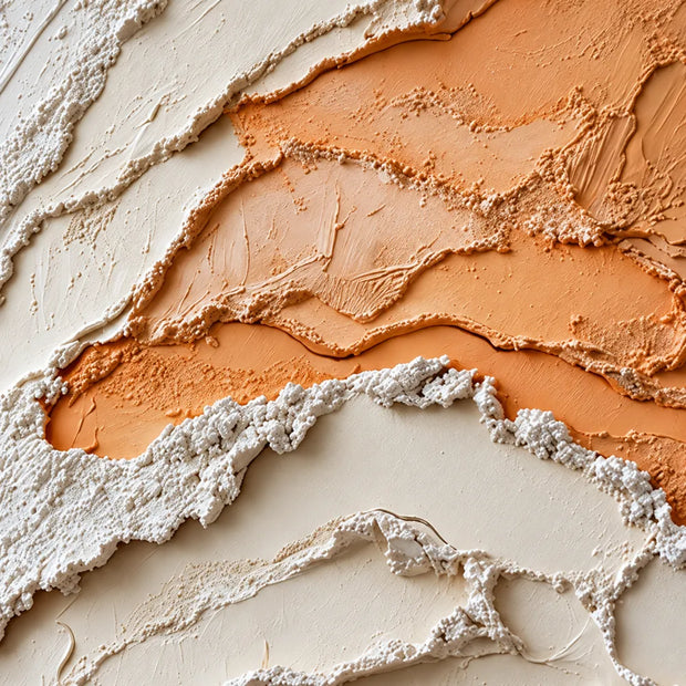 Ivory and Peach Hand-Painted 3D Textured Oil Painting, Layered Organic Abstract #QOJT9JV1